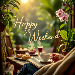 “Happy weekend” is always said when the weekend arrives. As the weekend approaches, relax with a book and a drink.