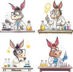 The scientist Donkey is doing the experiment in the lab vector style on white background