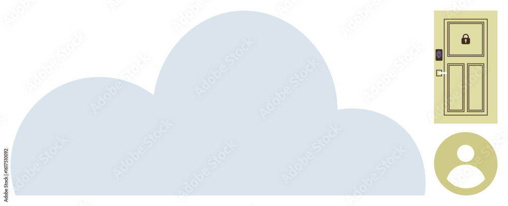Poster cloud symbol with locked door and user icon representing data security, cloud computing, and access 