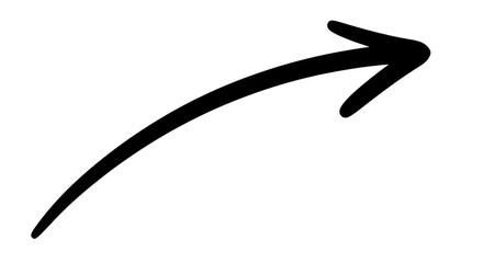 A black curved arrow pointing to the right, isolated on a transparent background