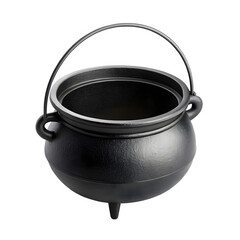 Fototapeta premium Mysterious black cauldron with handle, perfect for Halloween or fantasy themes, ready to brew magic.