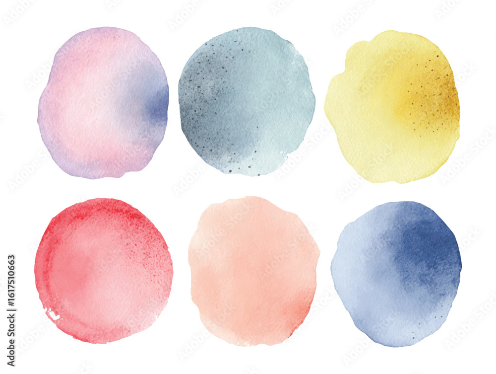 Poster watercolor circle set with pastel colors on transparent background for artistic design projects and 