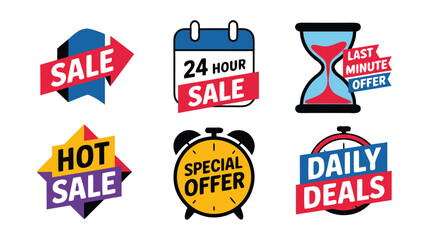 Obraz premium Colorful Graphics of Sale Badges, Including Hot Sales, Daily Deals and More