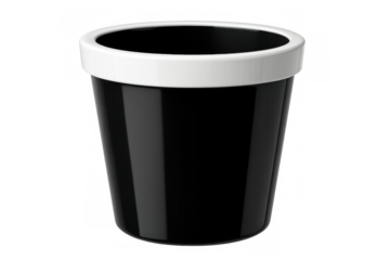 Black-and-white ceramic flower pot sitting vacant, presenting minimalist design potential for interior styling and visual merchandising