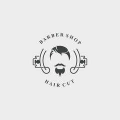 Barber shop logo with cool hair and shaving styles for product, business and shop template