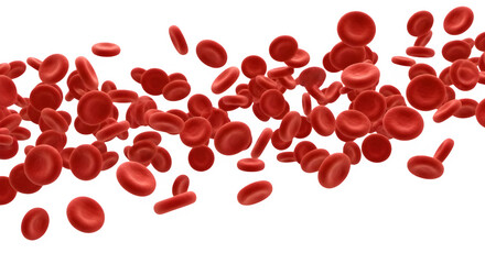 Dynamic cluster of vibrant red blood cells floats, showcasing life's essential flow and cellular vitality for medical and science concepts