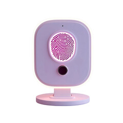 Modern security device authenticating identity with a glowing fingerprint on transparent background