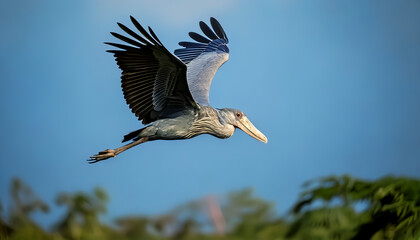 Shoebill stork flying