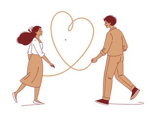 Couple with Red String of Fate Creating a Heart - Love Connection
