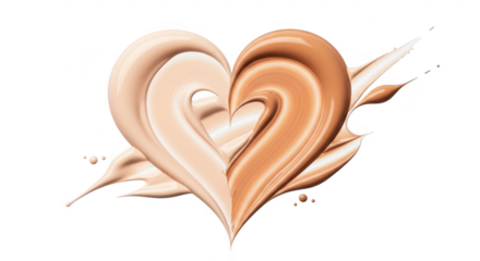 Two shades of liquid foundation swirled into a heart shape, isolated on transparent background