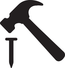 Silhouette vector of a nail and hammer tool set, ideal for construction, carpentry, and home improvement design projects.