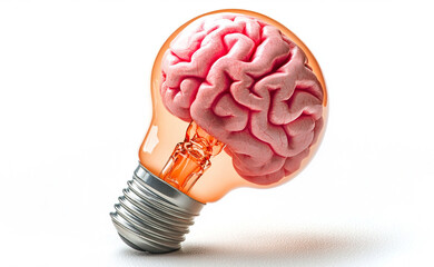 Idea bulb with brain isolated on white background innovative and creative concept mental insight and inspiration modern and clean design visual metaphor for intelligence and ideas bright and impactful