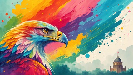 Vibrant Rainbow Eagle Portrait: Abstract Colorful Painting, Freedom, Inspiration