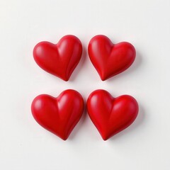 Four Vibrant Red Heart Shapes on a Clean White Background Representing Love and Affection in Various Contexts