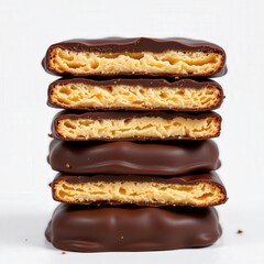 Layers of Delicious Chocolate-Covered Biscuit Treats Stacked Neatly for Tempting Dessert Presentation