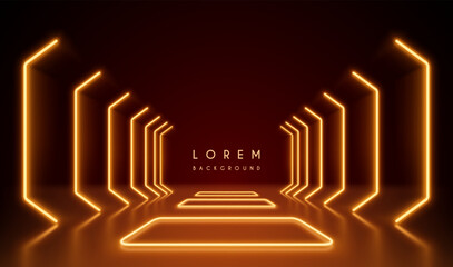 Neon light corridor on red background