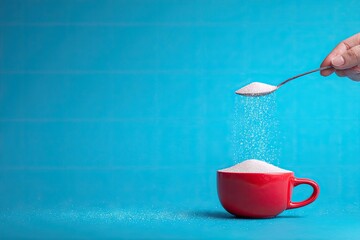 Sugar pouring from a spoon into a red cup