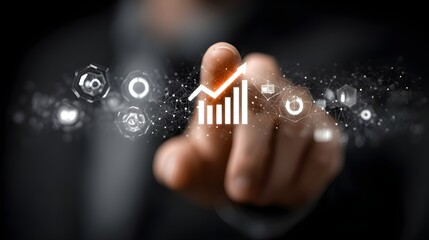 Business growth, financial success, data analysis, pointing finger