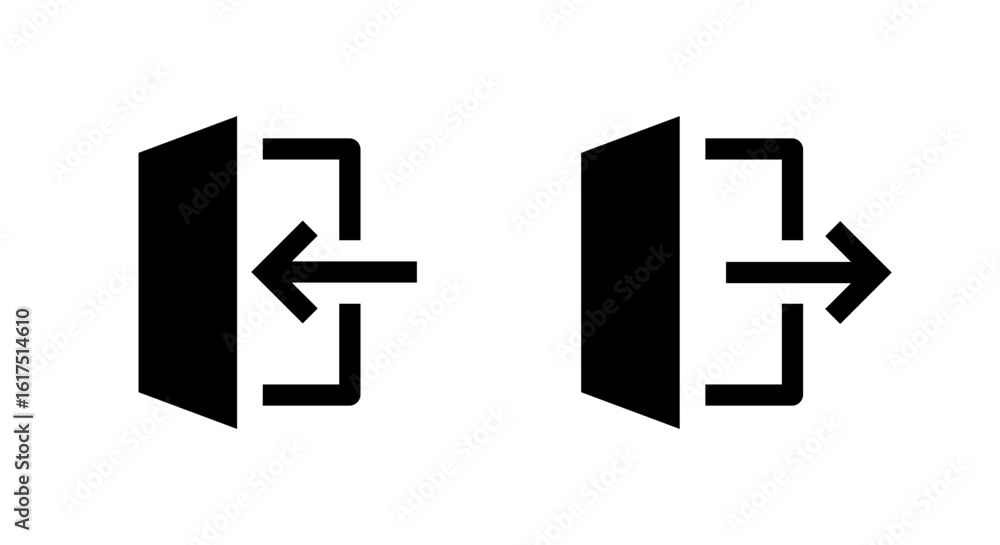 Poster account login and logout icon. door with arrow enter and exit symbol