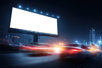 Blank billboard at night, city street scene (1)