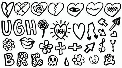 Hand-drawn doodle vector set with cool icons. Perfect for t-shirts, stickers, and streetwear graphics.
