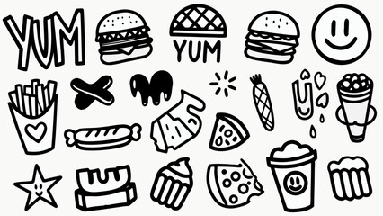 Hand-drawn doodle vector set with cool icons. Perfect for t-shirts, stickers, and streetwear graphics.