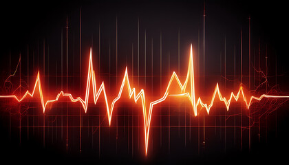 Un motif cardiogramme jaune orangé avec effet néon sur fond noir.