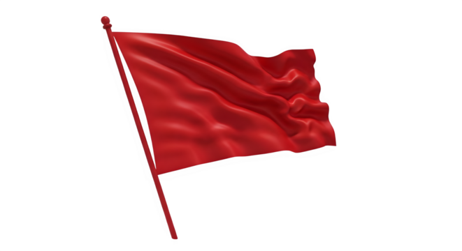 Vibrant red flag waves dynamically on pole, symbolizing passion, warning, or declaration in a powerful visual statement.