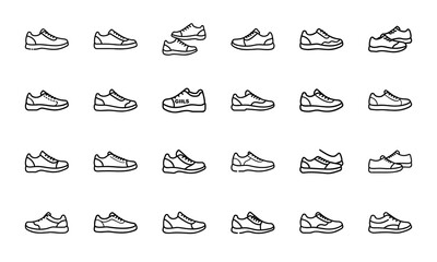 Outline Icon Set of Clothing and Accessories for Men, Women, and Children – Fashion Apparel Collection Including Shoes, Hats, Bags, Belts, and More – Minimal Line Art Style for Web, App, and Print Us