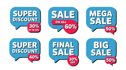 Set of Colorful Sale and Discount Speech Bubble Badges with Percentage Off Offers