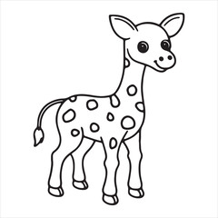 Obraz premium Cute cartoon baby giraffe with spots standing and smiling