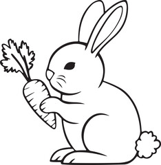 line art simple a cute bunny hand carrot colorings book page Ai Generated