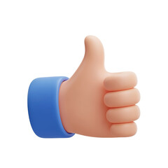 Thumbs Up Hand Gesture with Blue Sleeve on Transparent Background