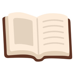 An open book with visible text pages, drawn in minimal flat style. Ideal for education, reading, or library-related content.