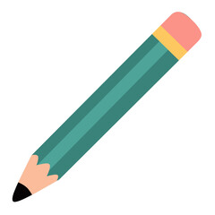 Short green pencil with eraser tip, illustrated in minimal flat style. Suitable for study tools, note-taking, or kids' school equipment.