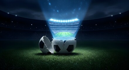 Soccer Ball - Holographic Stadium Projection, Futuristic Sports, AI Football, Virtual Reality Game, Digital Arena, Technology, Entertainment