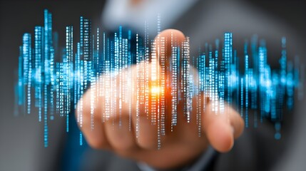 Businessman Interacting with Digital Data Wave