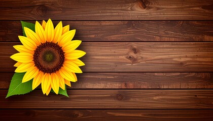 Obraz premium abstract representation of sunflower, positioned left, wood background 