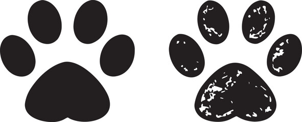 Fototapeta premium Stylized black white dog paw prints graphic