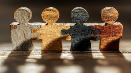 Wooden Puzzle People: Unity, Diversity, and Teamwork