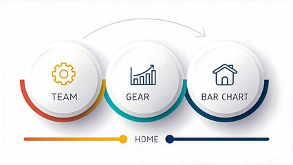 Minimalist Circular Infographic with Icons Representing Team, Gear, and Bar Chart for Business Concepts
