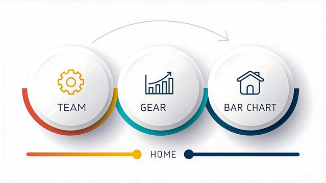 Minimalist Circular Infographic with Icons Representing Team, Gear, and Bar Chart for Business Concepts
