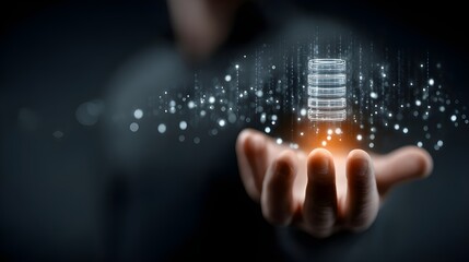 Person Holding Holographic Data Server Icon