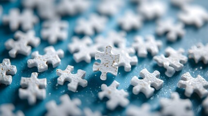 White Jigsaw Puzzle Pieces on Blue Background