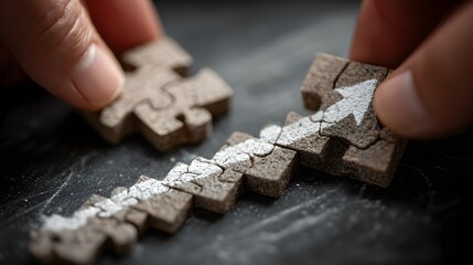 Hands Connecting Upward Arrow Jigsaw Puzzle Pieces