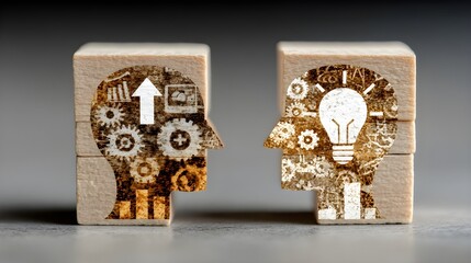 Two Heads with Gears and Lightbulb: Collaboration and Ideas