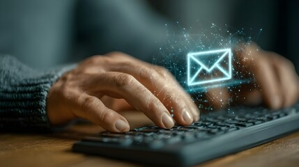 Close-up of Hands Typing Email on Keyboard
