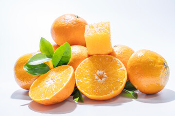 Fresh Oranges with Slices and Leaves