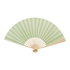 "Elegant Traditional Folding Fan with Bamboo Ribs and Soft Green Rice Paper"
