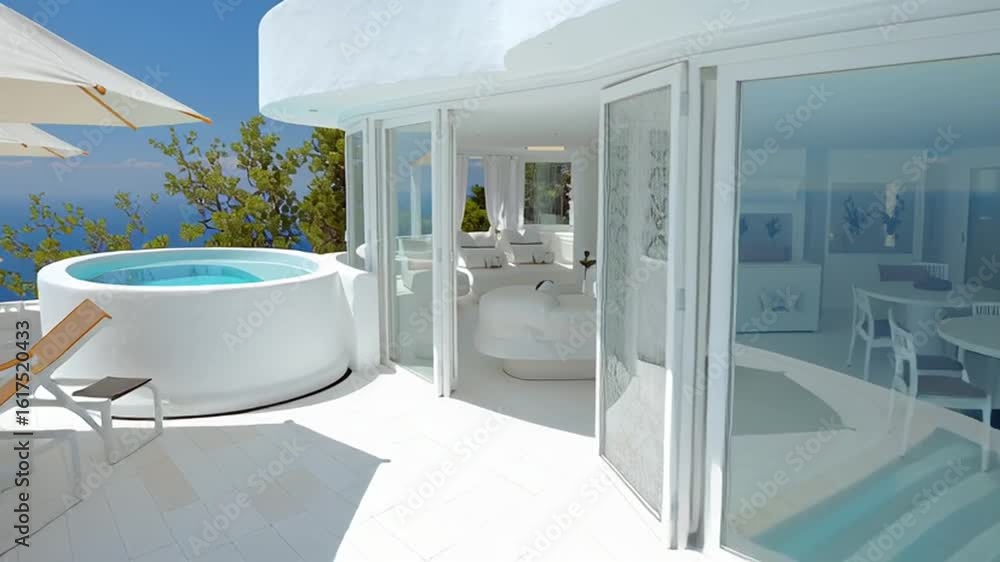 Aufkleber modern villa with pool and ocean view in sunny location generative ai
